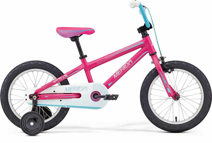 Bicicleta cu roti ajutatoare pentru copii Merida Matts J16 Roz/Albastru/Alb 2016 [Produs Buy Back]