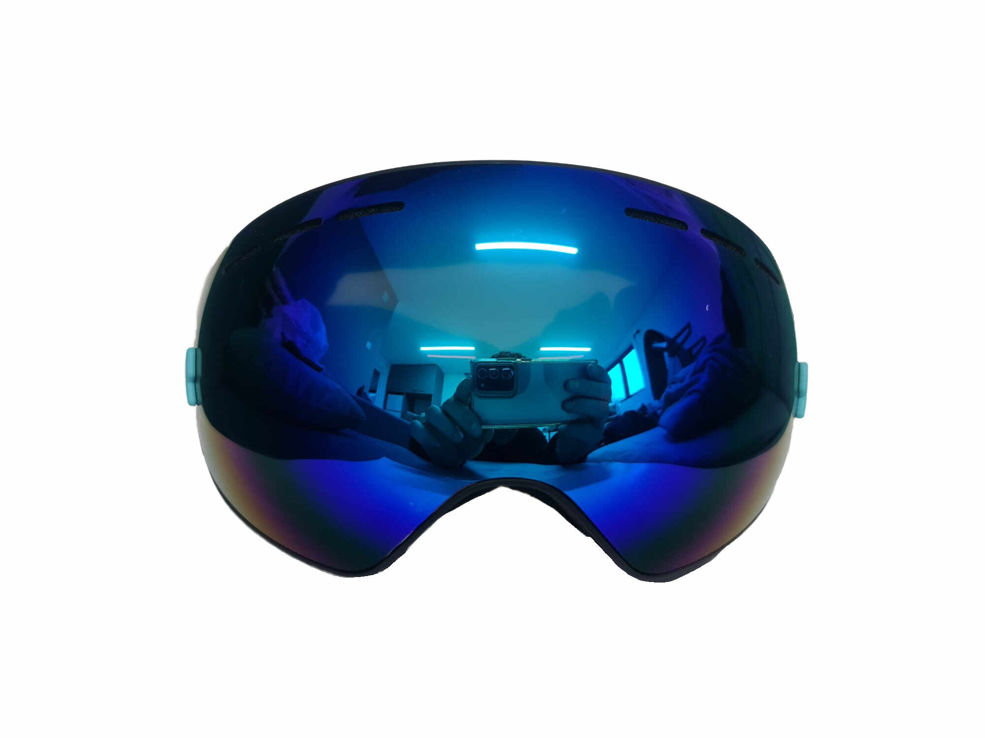 Ochelari ski si , lentila sferica dubla, demontabila, polarizata, ventilate anti-ceata, oglinda, albastru