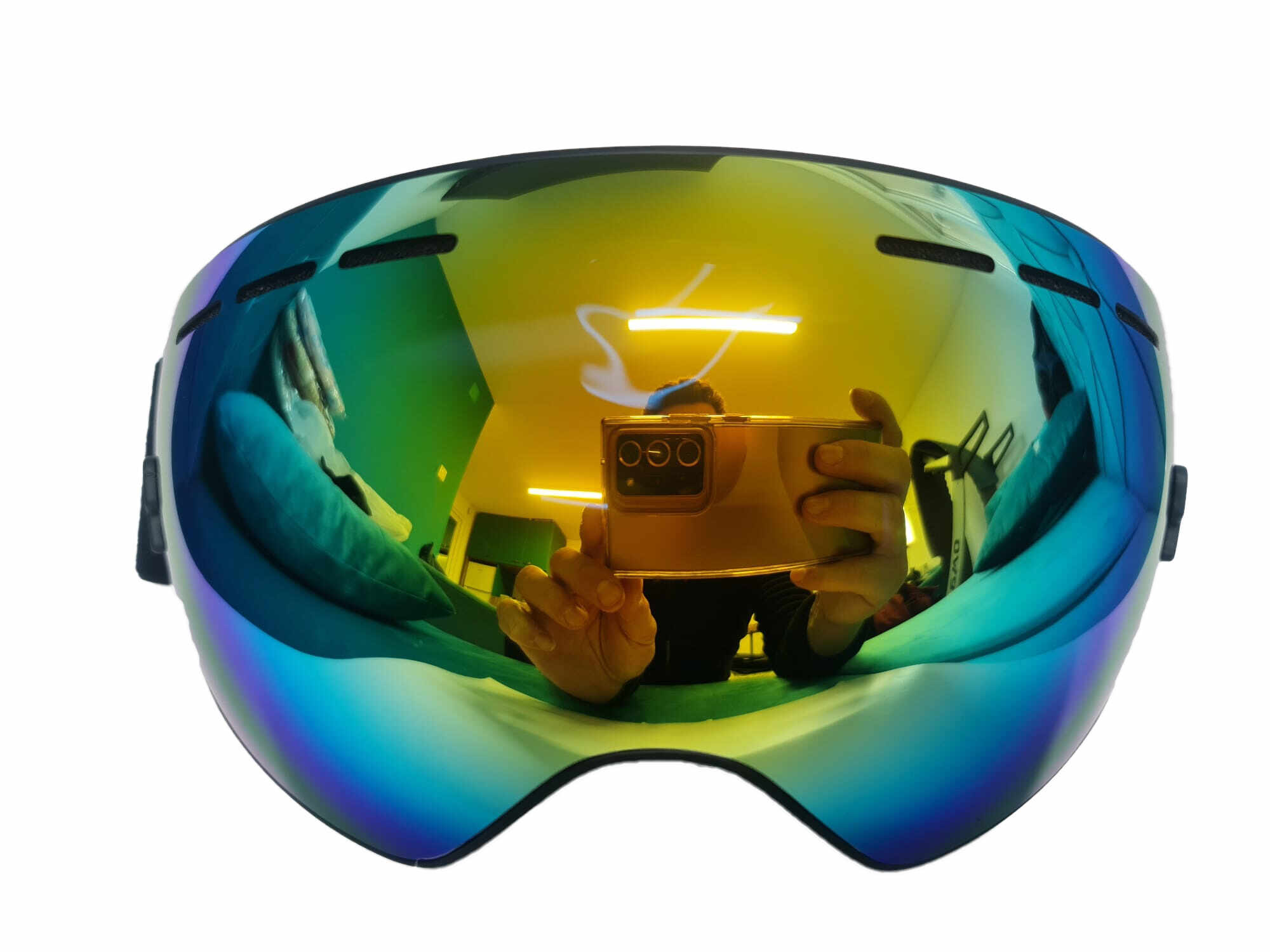 Ochelari ski si snowboard, lentila sferica dubla, demontabila, polarizata, ventilate anti-ceata, oglinda, multicolori
