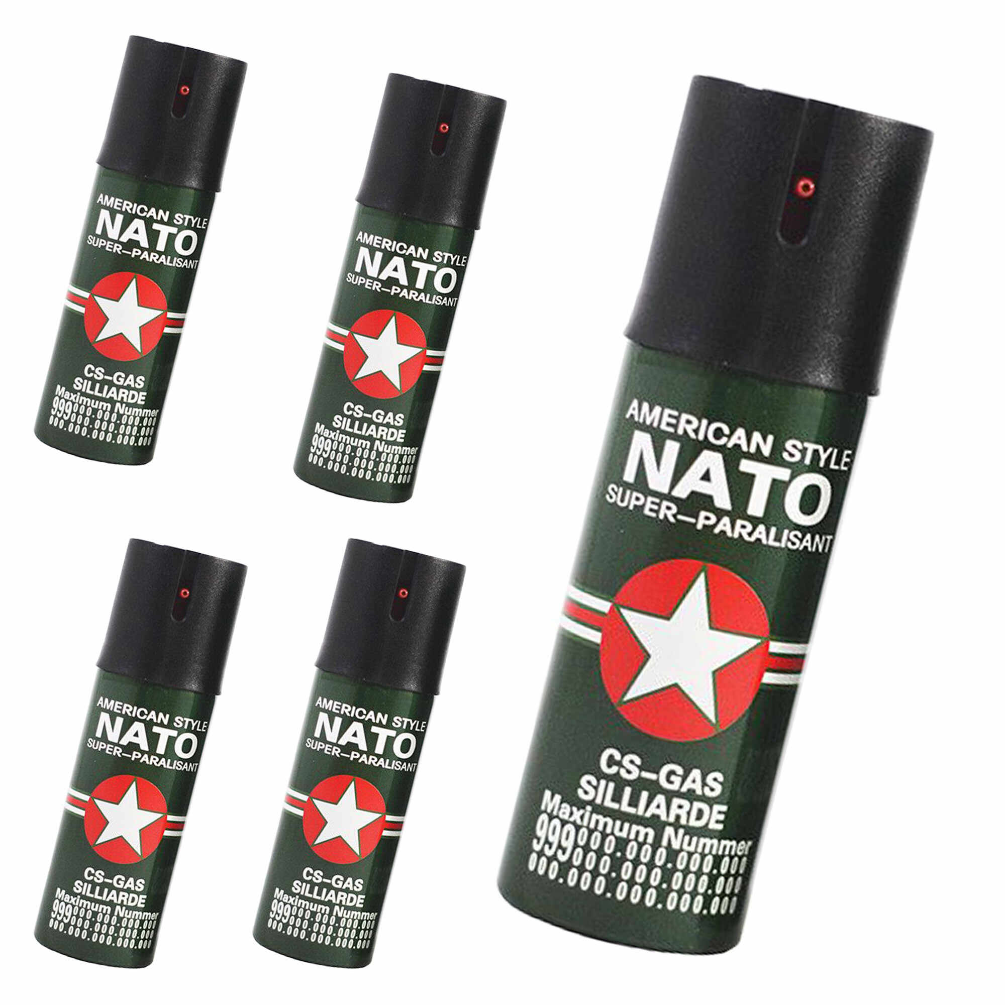 Set 5 sprayuri autoaparare IdeallStore®, Nato Assault, aluminiu, 60 ml, verde, husa inclusa