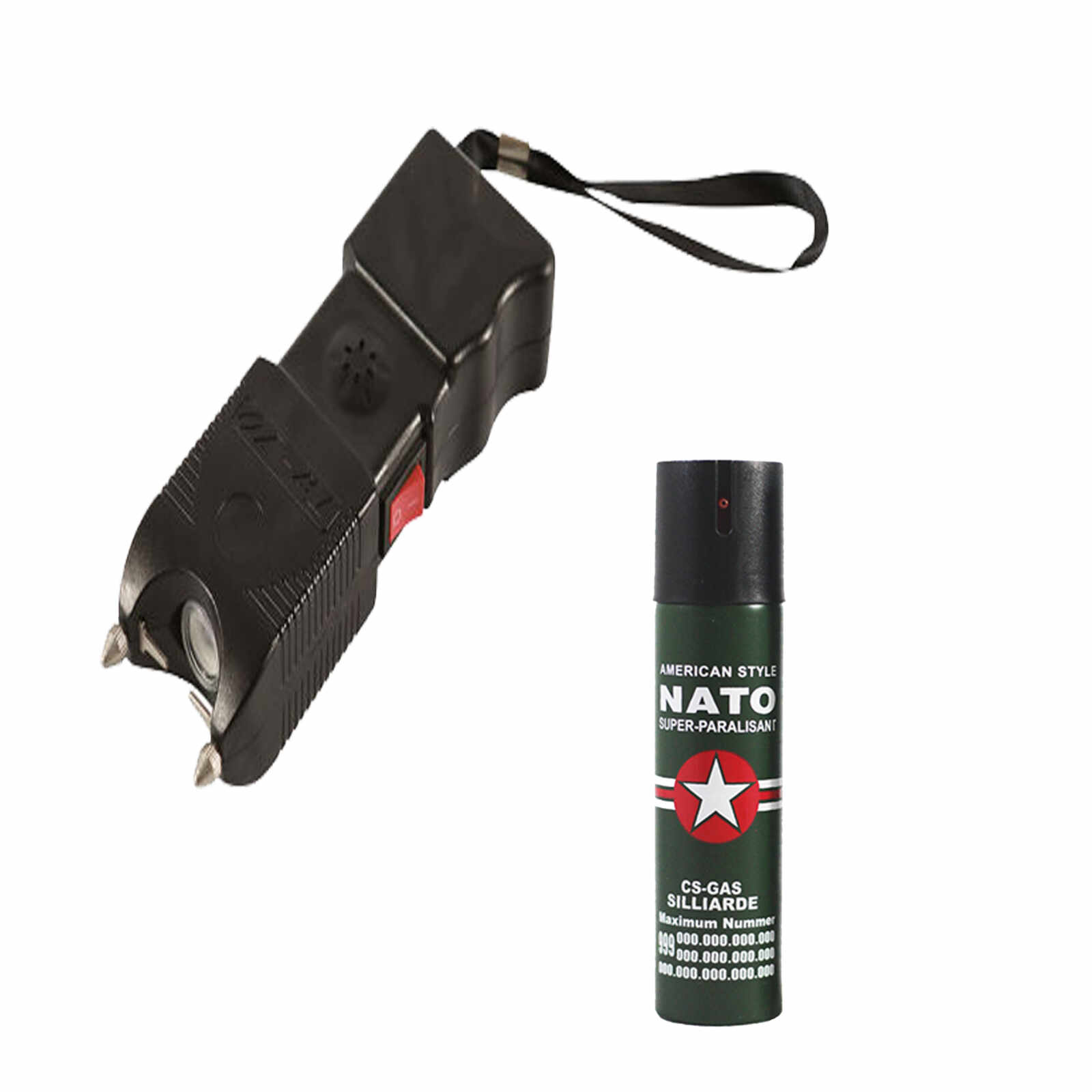 Electrosoc, negru, 400 KV, spray paralizant NATO 60 ml cadou