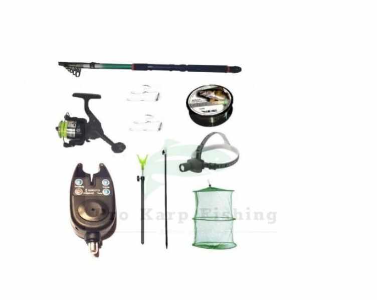 Pachet de pescuit complet cu lanseta 2.4m, mulineta, lanterna led, senzor, juvelnic si accesorii
