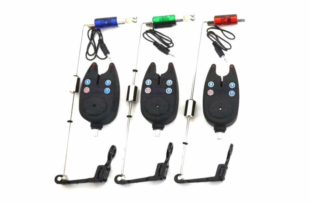 Set 3 Senzori pescuit/Avertizori pescuit cu 3 Swingeri Luminosi cu led baterii incluse