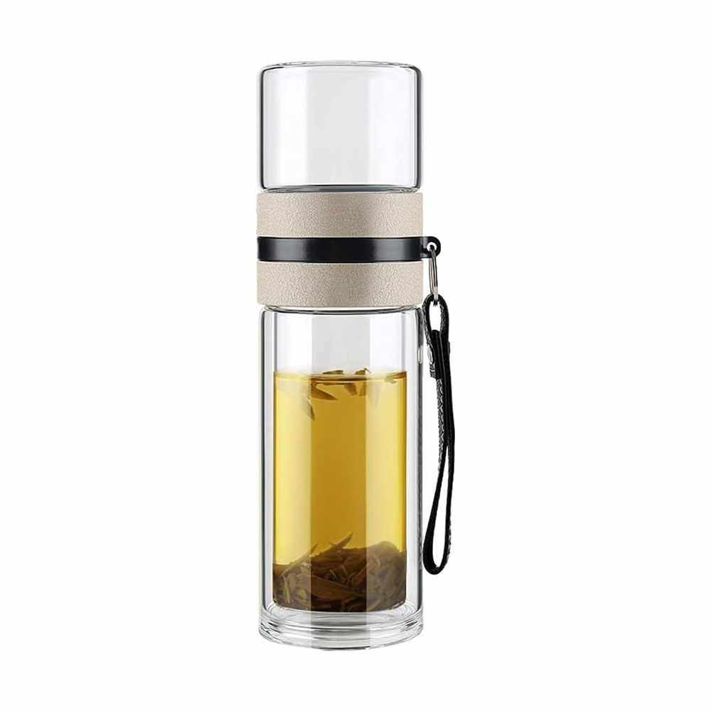 Sticla portabila termorezistenta pentru prepararea ceaiului, din INOX Alimentar, 450 ml, alb