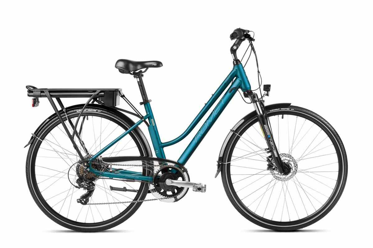 Bicicleta electrica de trekking/oras femei Romet Gazela 1 RM Albastru/Argintiu 2023