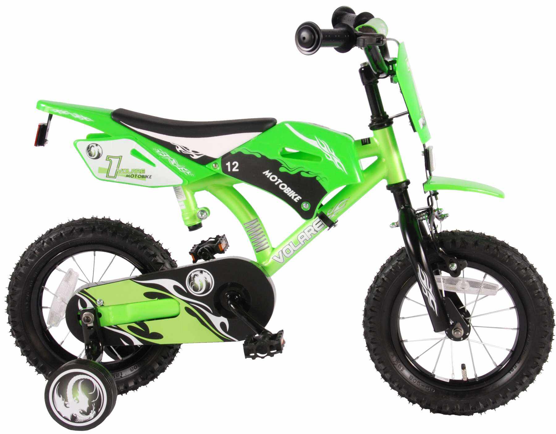 Bicicleta design MotoBike pentru baieti Volare Blade, 12 inch, culoare verde, frana de mana + contra