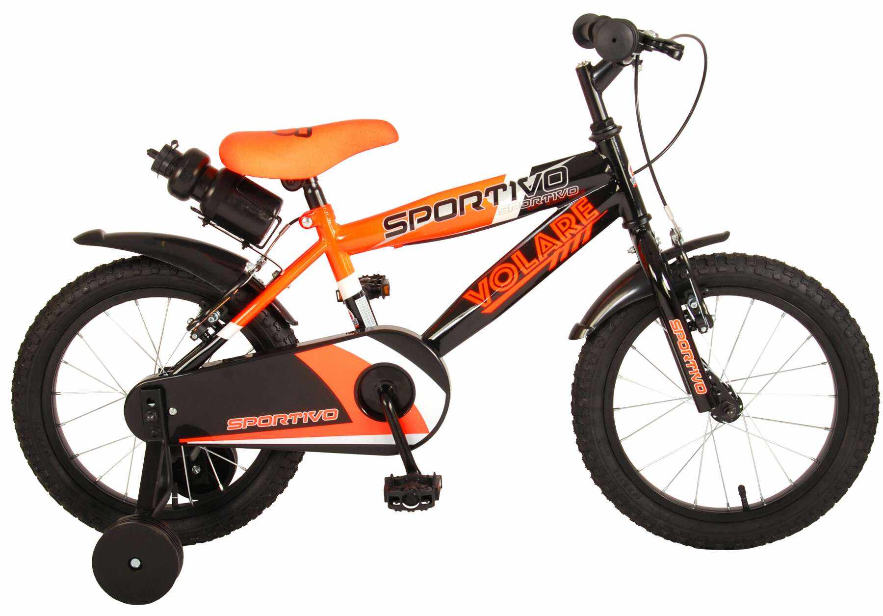 Bicicleta pentru baieti Volare Sportivo, 14 inch, culoare portocaliu neon / negru, frana de mana fata - spate