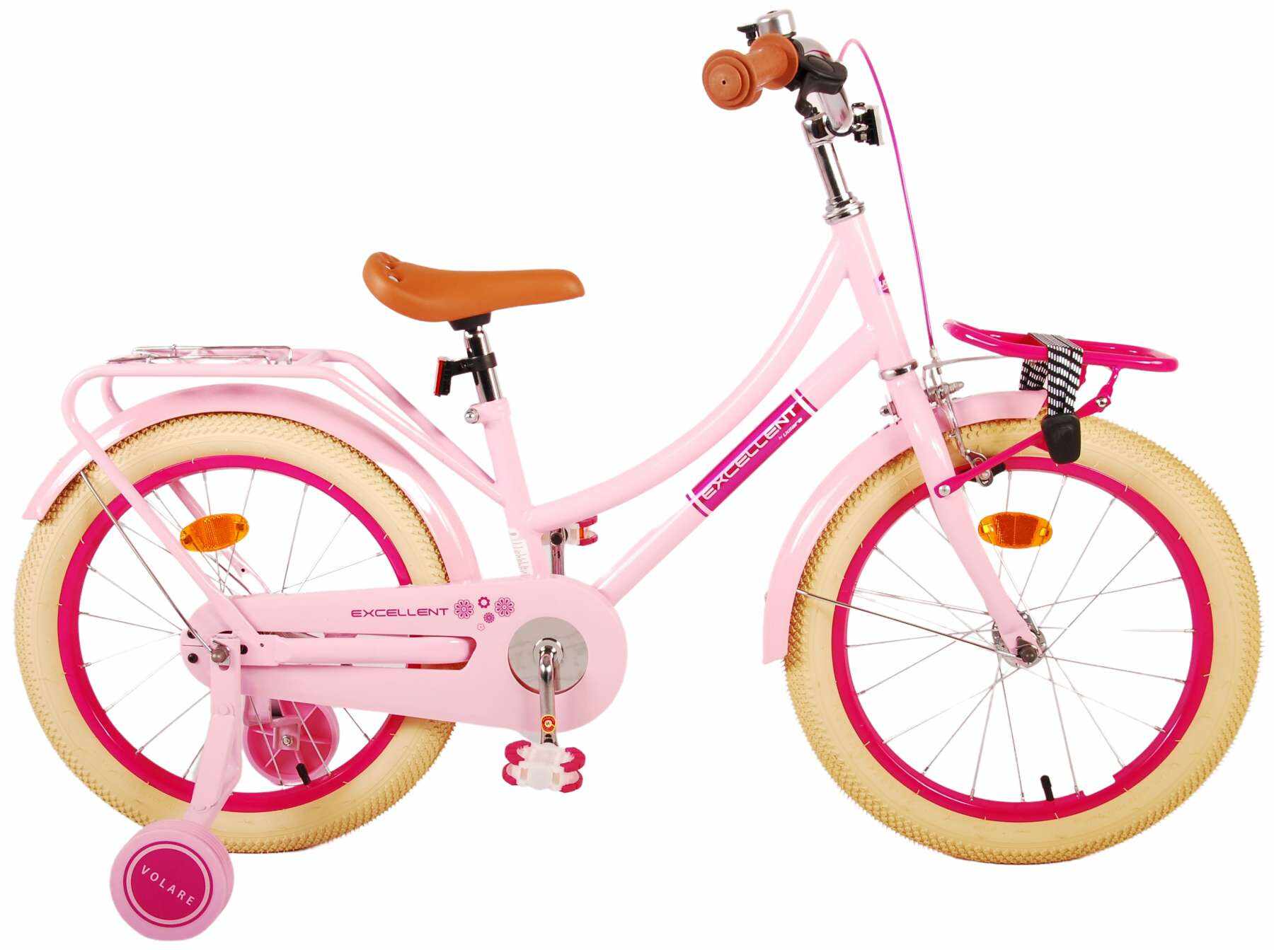 Bicicleta pentru fete Volare Excellent, 18 inch, culoare roz, frana de mana + contra