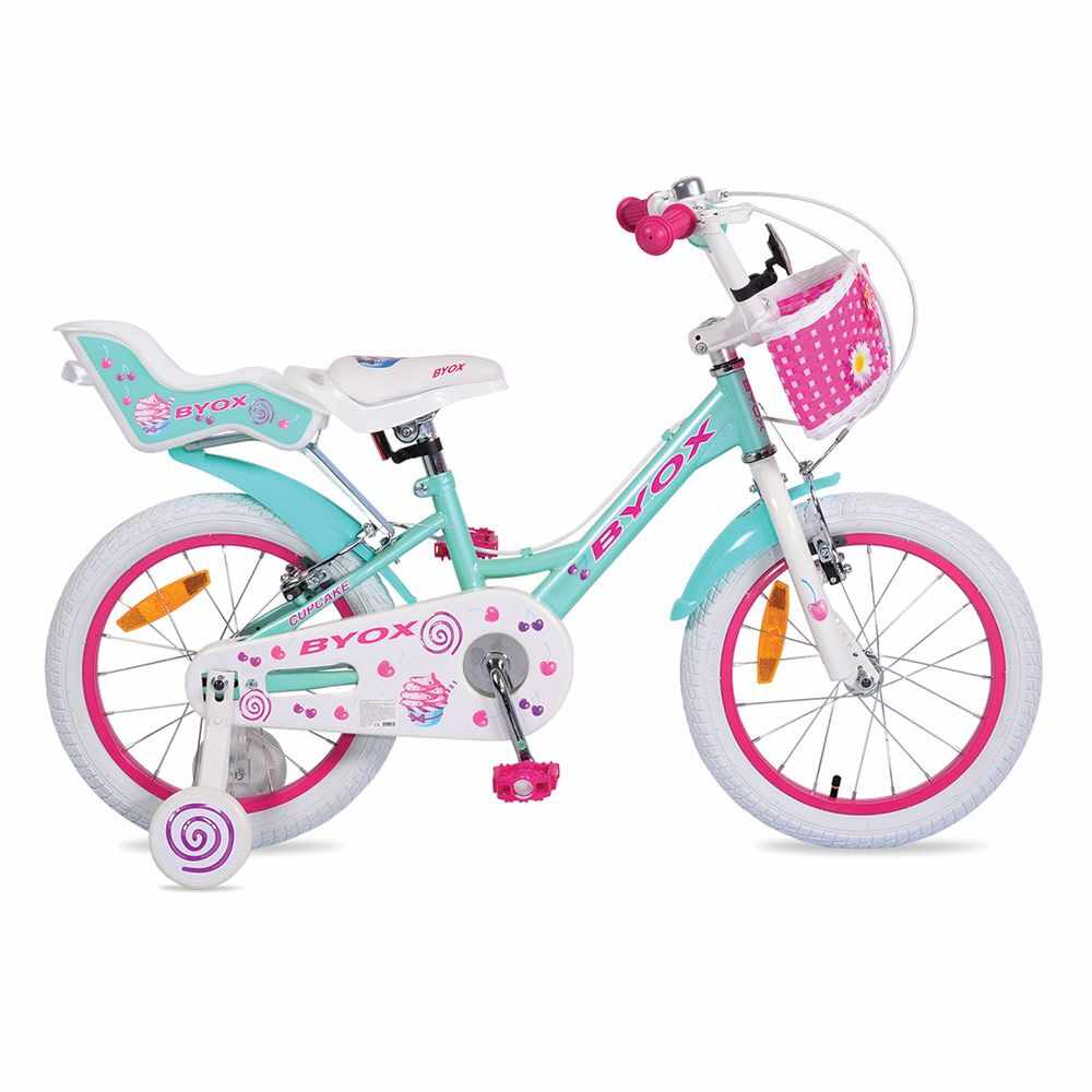 Bicicleta pentru fete 16 inch Byox Cupcake turcoaz cu roti ajutatoare