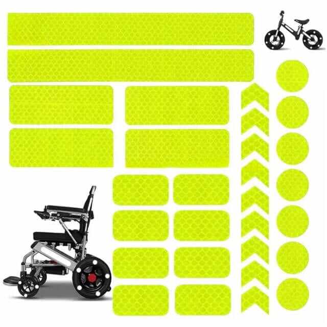 Set stickere reflectorizante, 42 bucati, fosforescente, siguranta pentru copii si adulti pe bicicleta, trotineta, carucioare, role