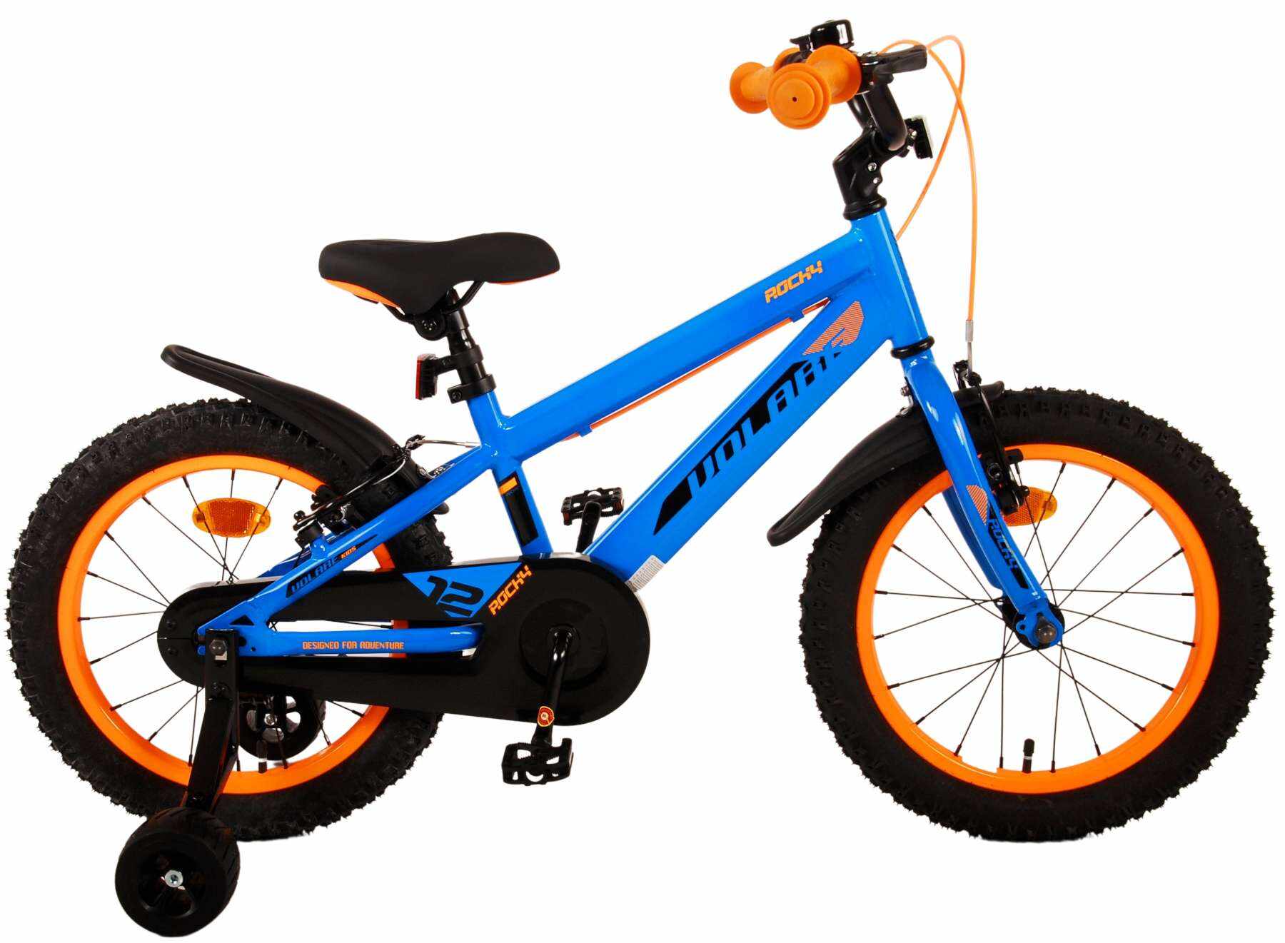 Bicicleta pentru baieti Volare Rocky, 16 inch, culoare albastru/portocaliu, frana de mana fata si spate
