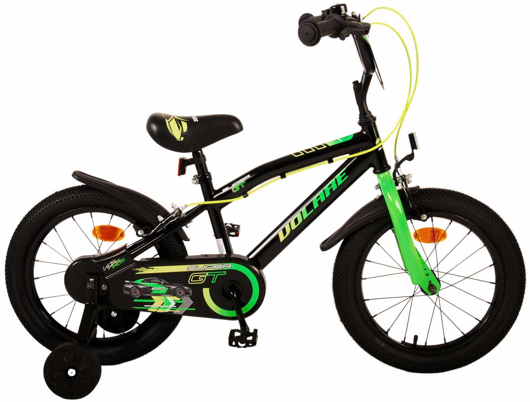 Bicicleta pentru baieti Volare Super GT, 16 inch, culoare negru/verde, frana de mana fata si spate