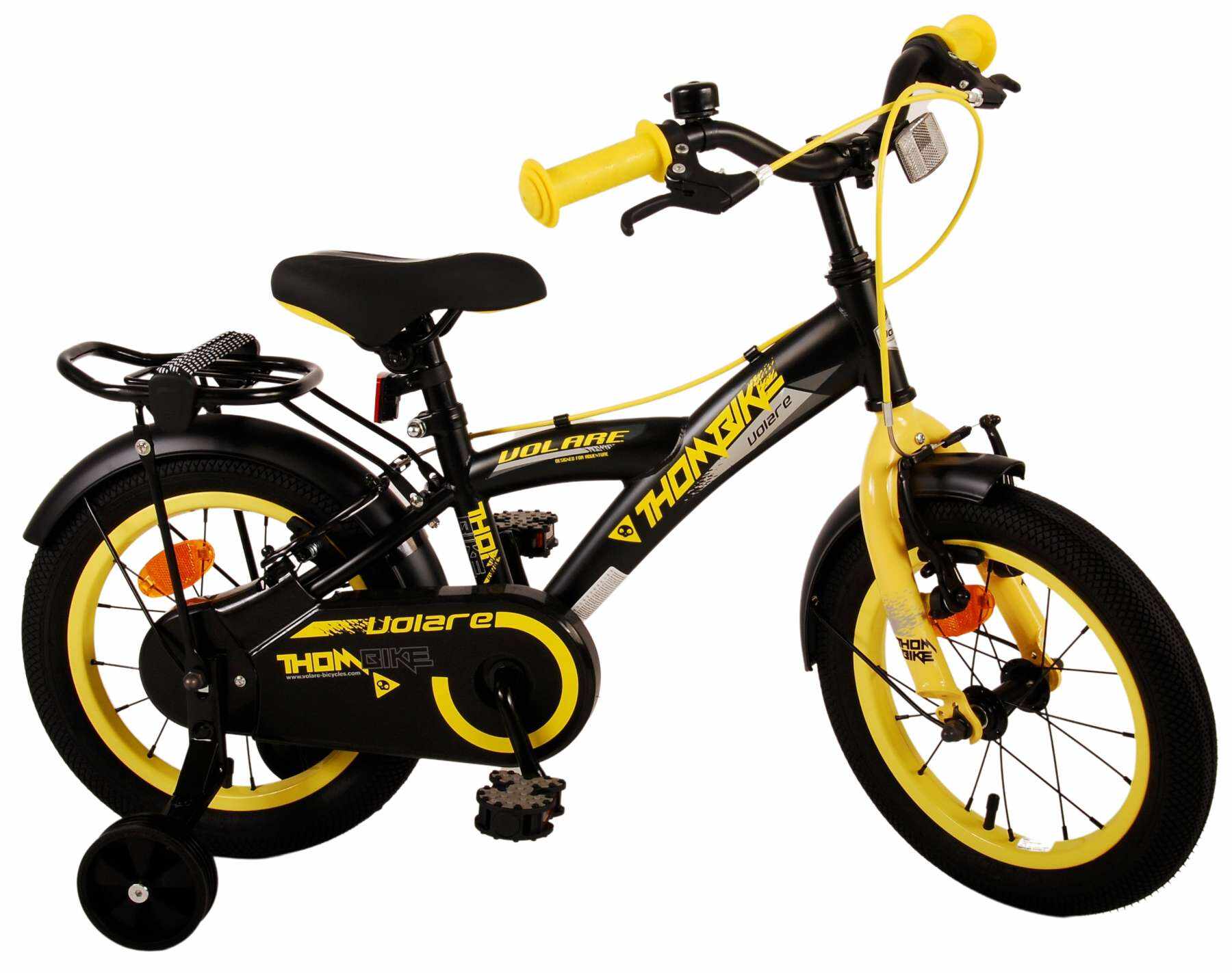 Bicicleta pentru baieti Volare Thombike, 14 inch, culoare negru/galben, frana de mana fata si spate