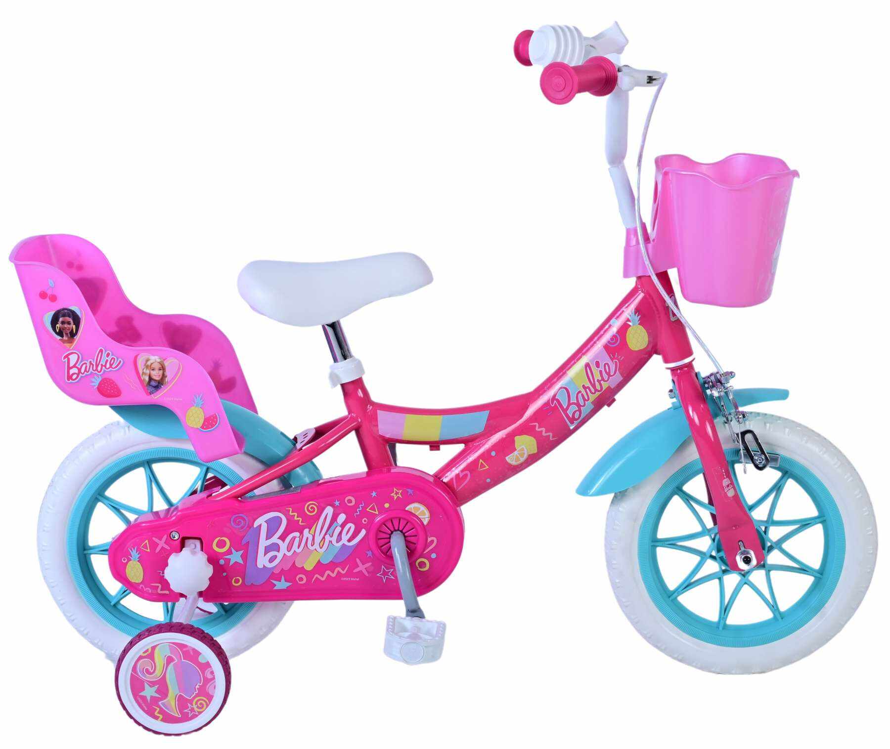 Bicicleta pentru fete Barbie, 12 inch, culoare roz, frana de mana fata si contra