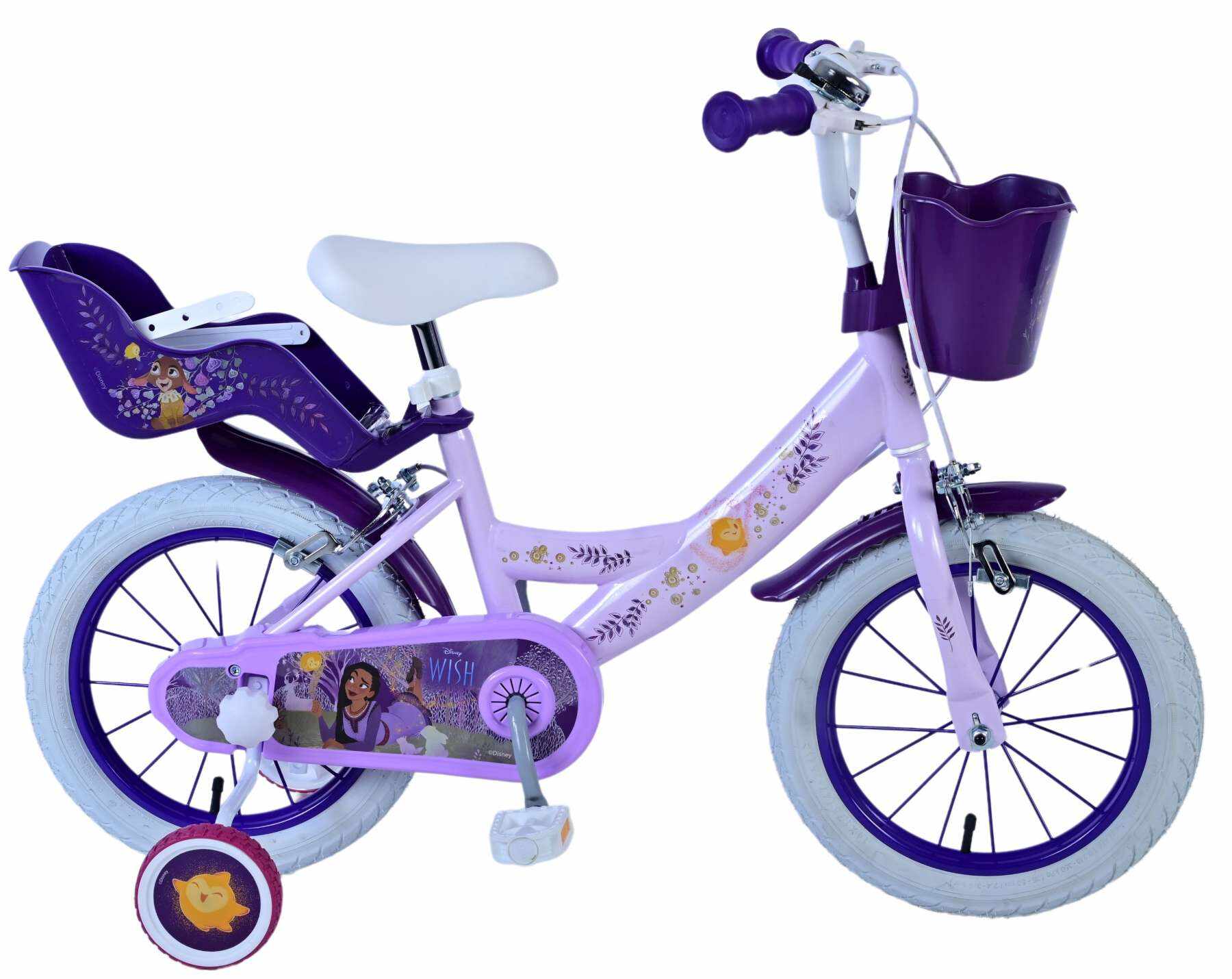 Bicicleta pentru fete Disney Wish, 16 inch, culoare violet/alb, frana de mana fata si spate