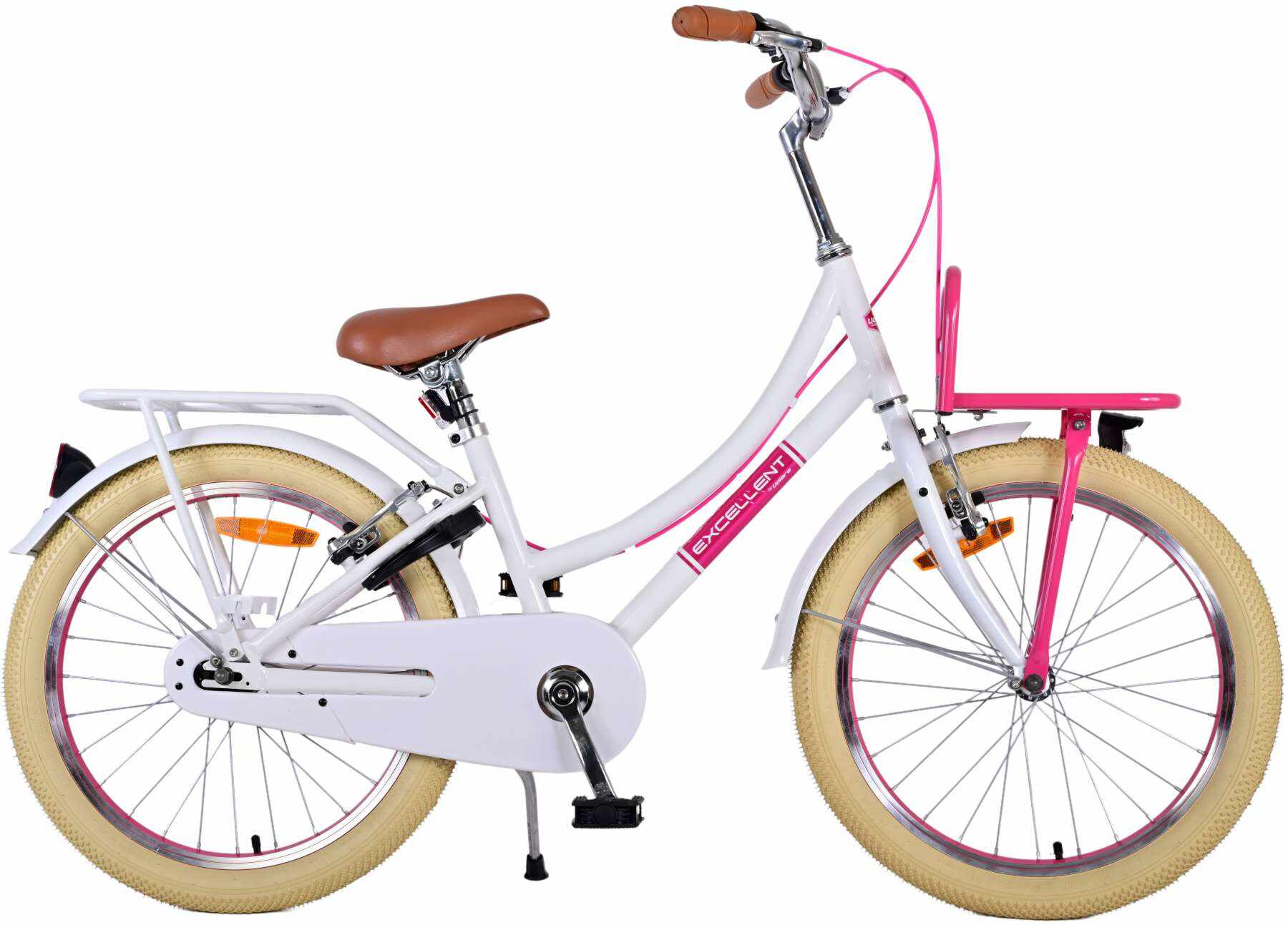 Bicicleta pentru fete Volare Excellent, 20 inch, culoare alb/roz, frana de mana fata si spate