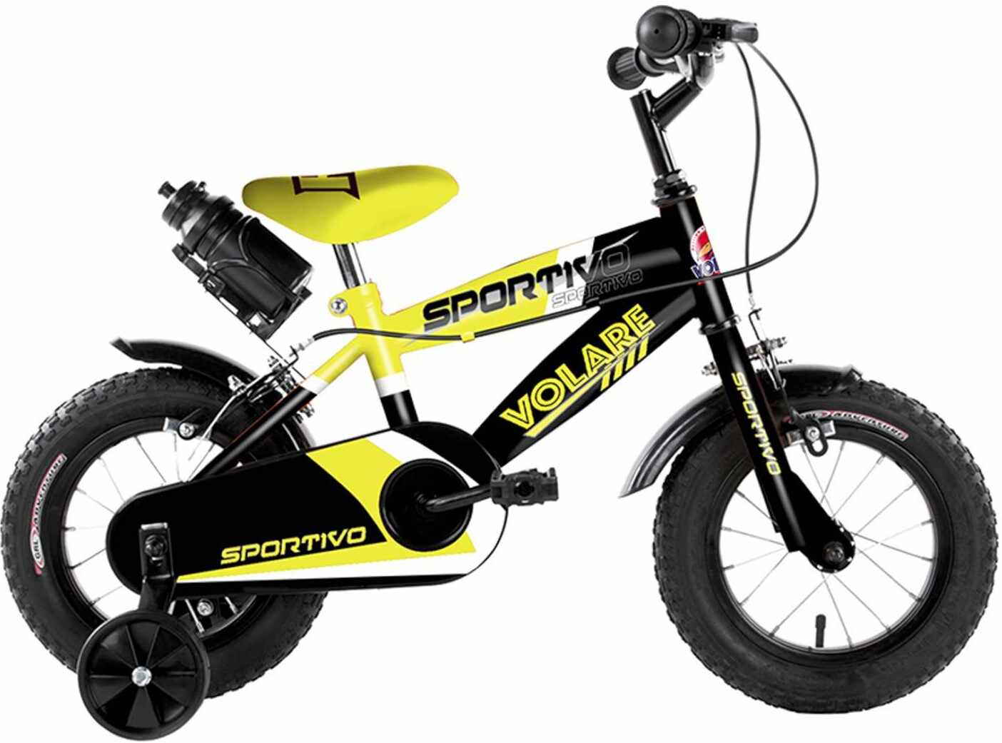 Bicicleta Volare Sportivo pentru baieti, 12 inch, culoare galben/negru, frana de mana fata - spate