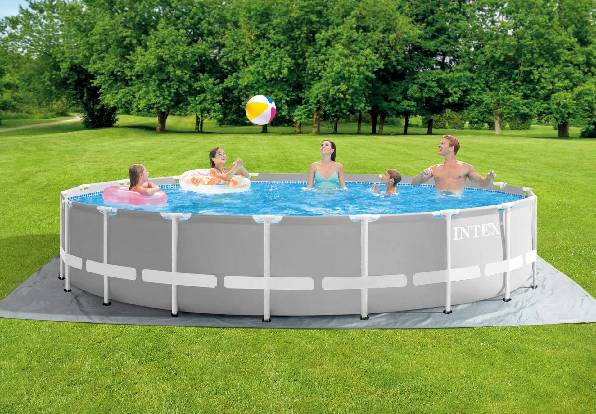 Set piscina cu cadru metal Intex, pompa de filtrare, scara, covor protectie si prelata incluse, 5.47m x 1.22m, IX26732