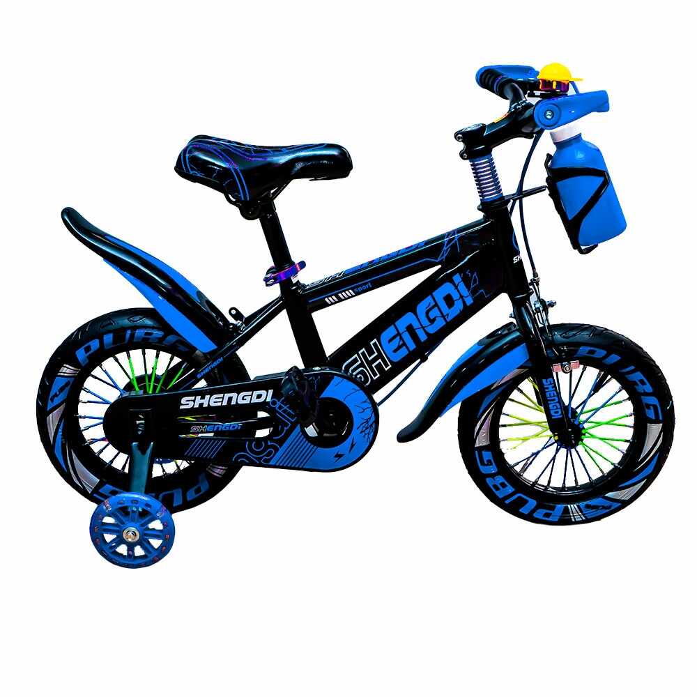Bicicleta Go Kart 810,14 inch, pentru copii, 3-5 ani, roti ajutatoare silicon, suport si bidon apa, albastra