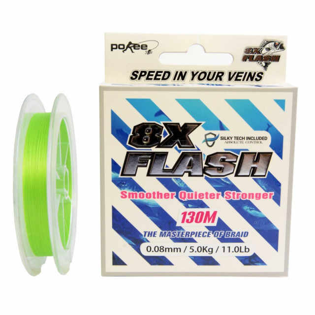 Fir textil Pokee 8X Flash Smart PE, Lime Green, 130m (Diametru fir: 0.10 mm)
