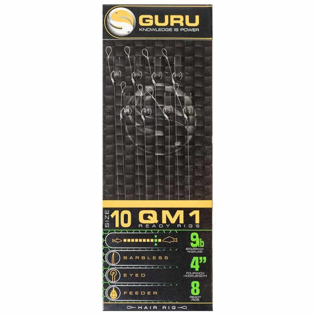Carlige legate Guru QM1 Standard Hair Rigs, 0.19mm, 8bc (Marime Carlige: Nr. 10)